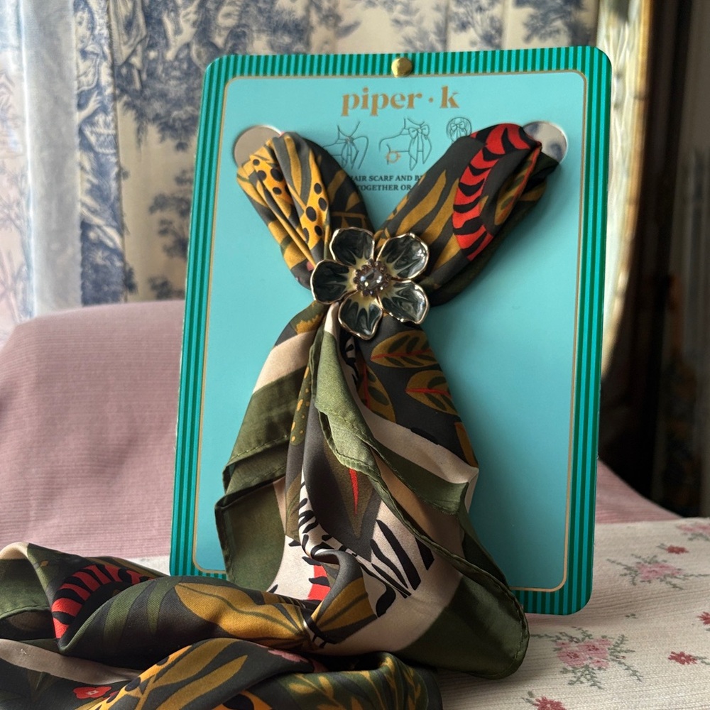 Piper K Floral Green Silk Scarf
